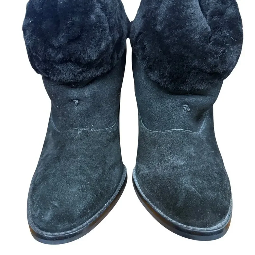 Steve Madden Mayb Faux Fur Trim High Heel Suede Leather Boots Booties sz 10 M